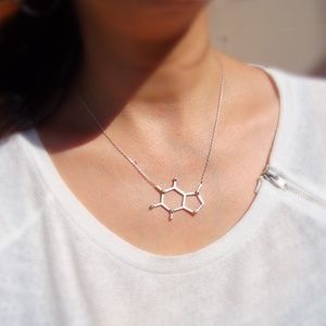 Sterling Silver Caffeine Molecule, Charm Necklace